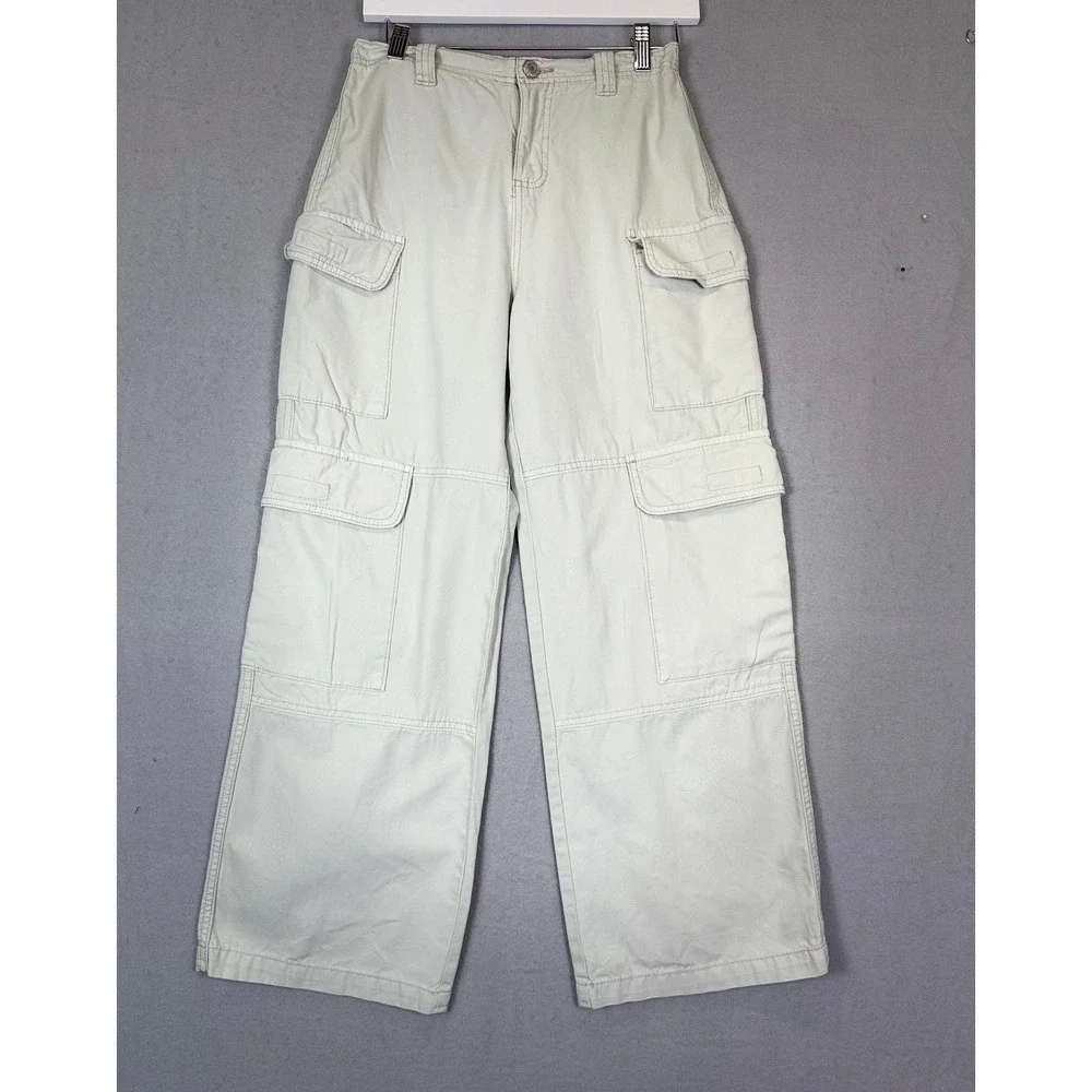 Y2K 90s Girls Light Mint Green Wide Leg Cargo Pants Size S Gorpcore Stretwear